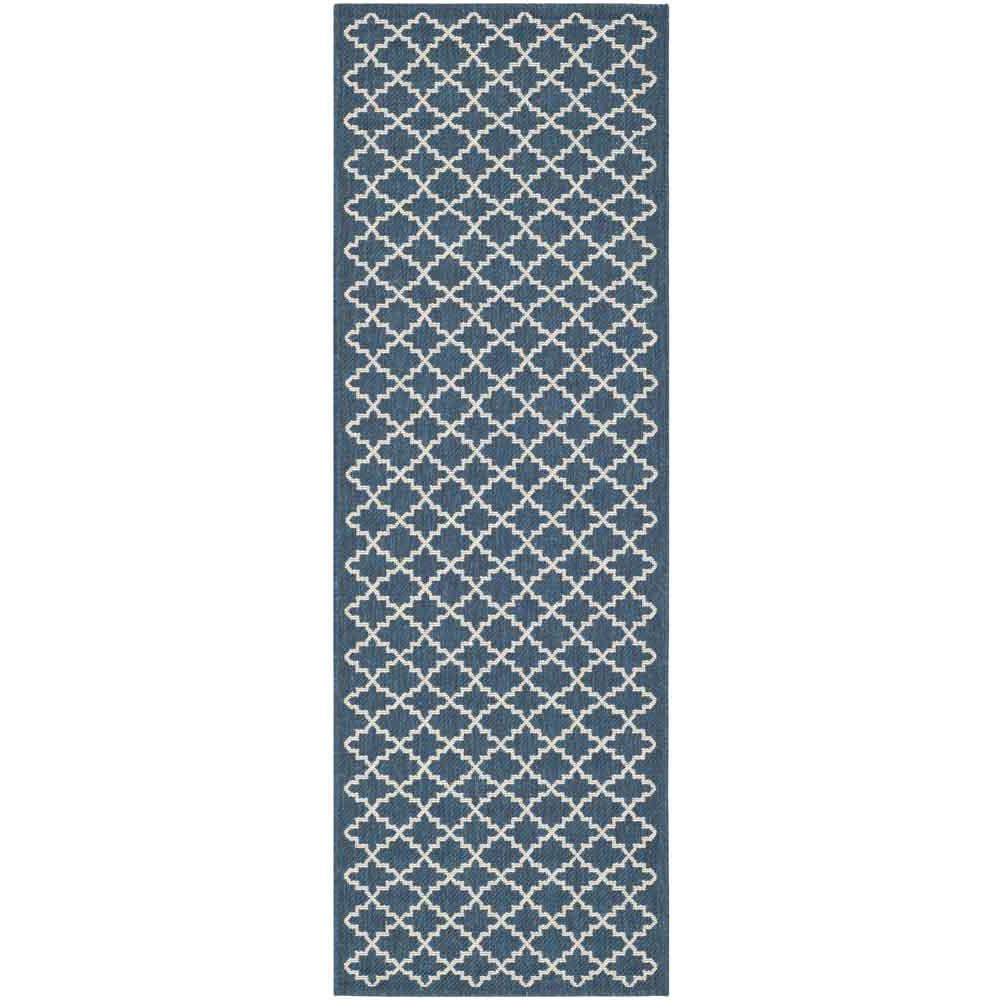 COURTYARD, NAVY / BEIGE, 2'-3" X 16', Area Rug