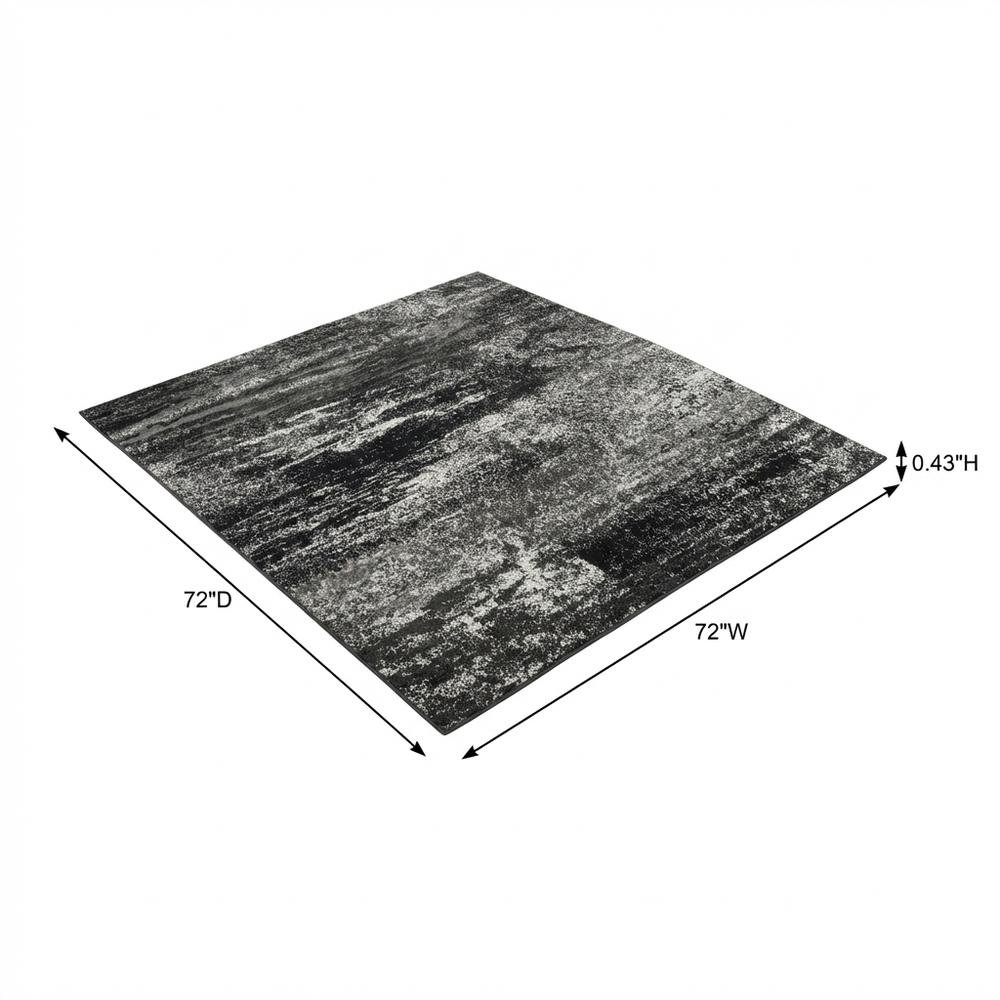 Silver / Black Area Rug with Power Loomed Polypropylene Pile, Square Shape