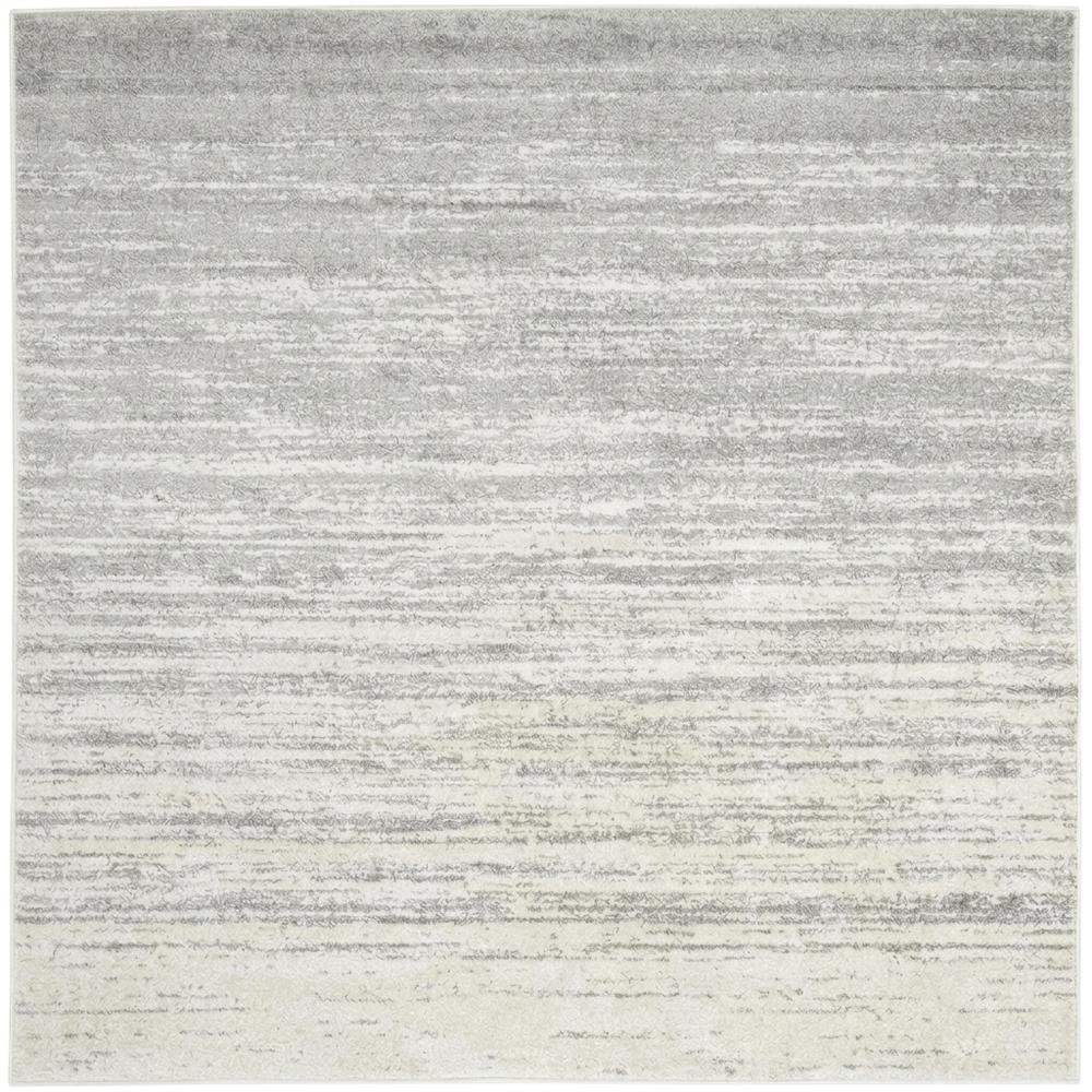 Ivory and Silver Square Area Rug with Power Loomed Polypropylene Pile