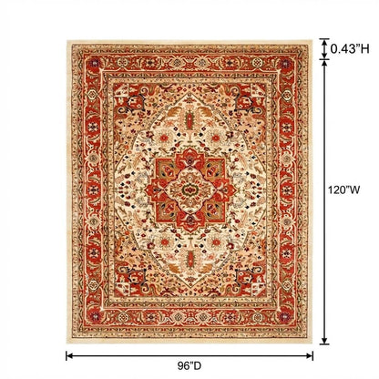 Ivory and Rust Area Rug with Power Loomed Polypropylene Pile and Jute Backing
