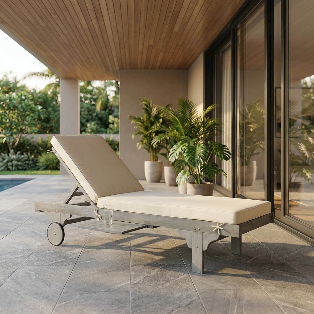 Modern Grey Outdoor Lounge Chair With Side Table And Foam Cushion