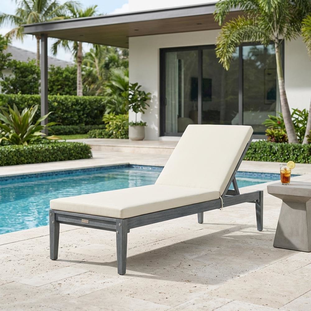 Grey Acacia Sunlounger with Aluminum Frame and Polyester Cushion for Outdoor