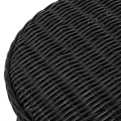 Black Rattan Round Coffee Table Ottoman with Mango Wood Top
