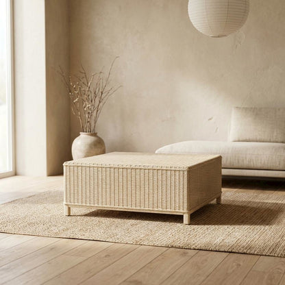 Natural Rattan Wicker Coffee Table with Sturdy Frame and Spacious Surface