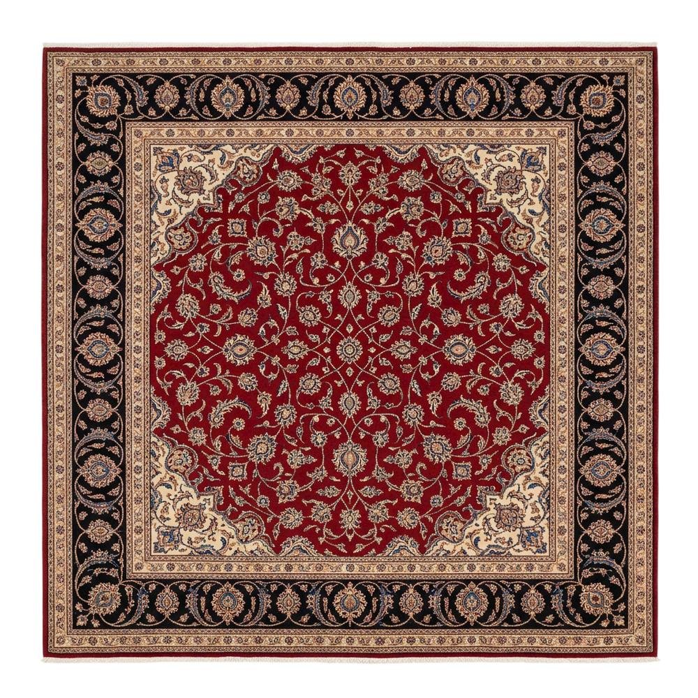 Red and Black Area Rug with Power Loomed Construction and Jute Backing