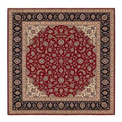 Red and Black Area Rug with Power Loomed Construction and Jute Backing