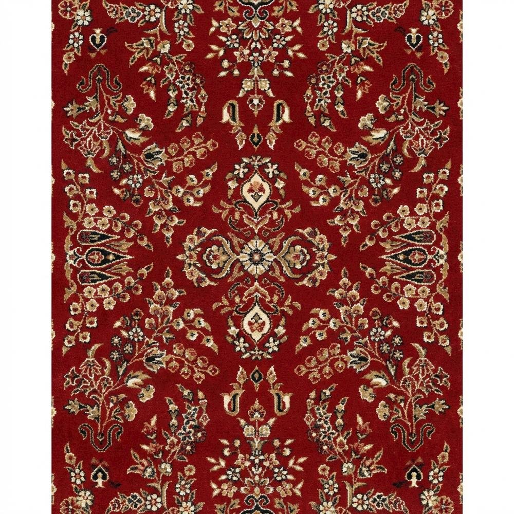 Red and Black Area Rug with Power Loomed Construction and Jute Backing