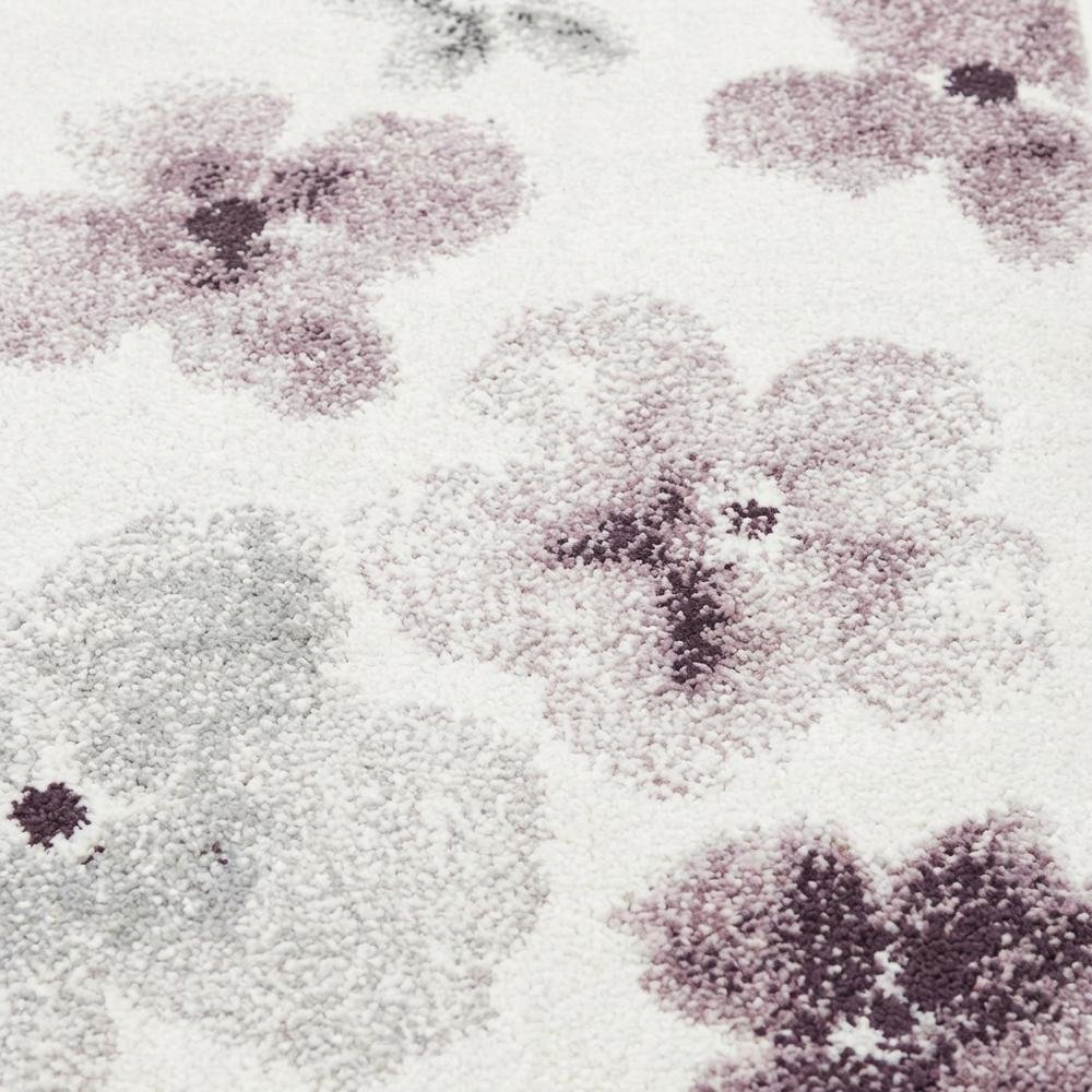 Ivory and Purple Area Rug with Power Loomed Polypropylene Pile Runner Style