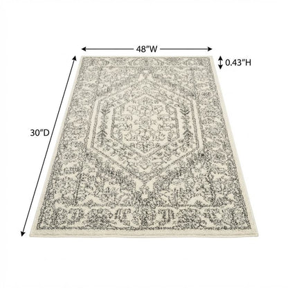 Ivory and Silver Area Rug with Power Loomed Polypropylene Pile for Accent Spaces
