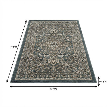 Teal / Grey Area Rug, Power Loomed, Jute Backing, Rectangle Style