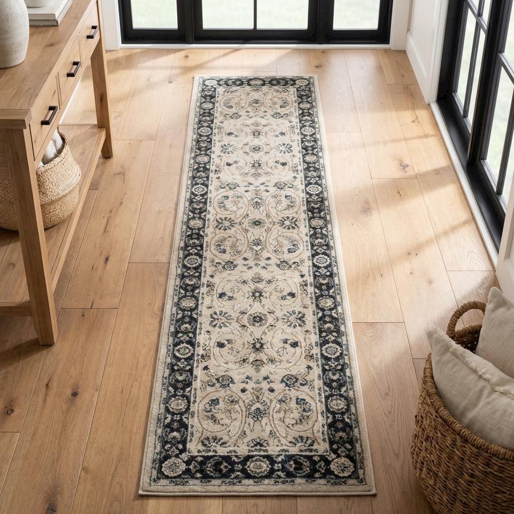 Light Beige / Anthracite Area Rug with Power Loomed Polypropylene Construction
