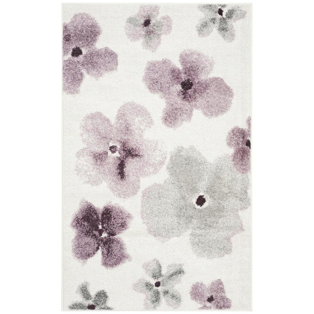 Ivory and Purple Area Rug with Power Loomed Polypropylene Pile, Rectangle Design