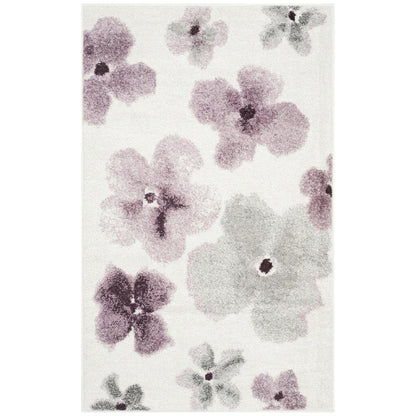Ivory and Purple Area Rug with Power Loomed Polypropylene Pile, Rectangle Design