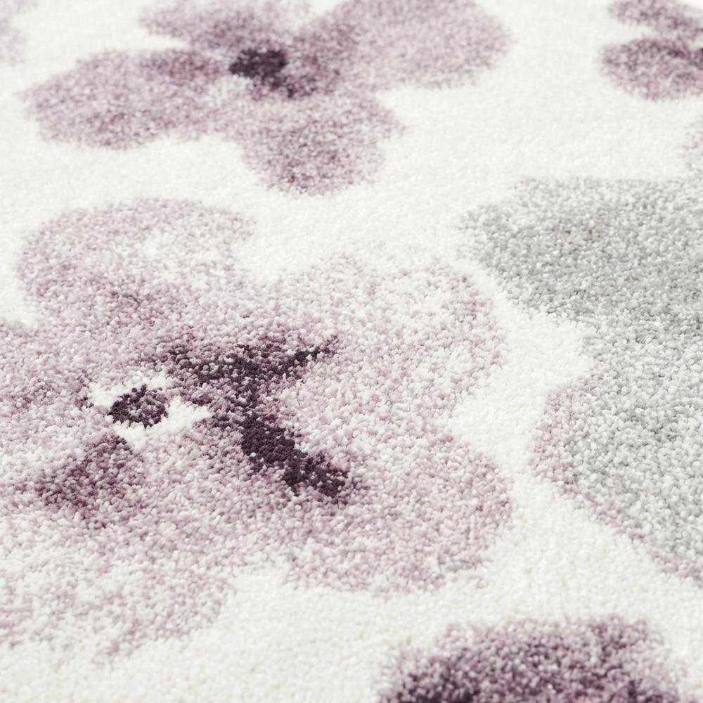 Ivory and Purple Area Rug with Power Loomed Polypropylene Pile, Rectangle Design