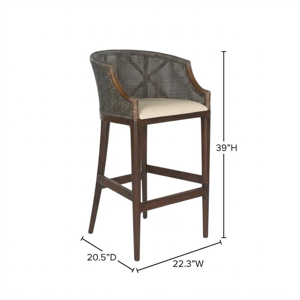 White Artisan Bar Stool with Foam Cushion and Wood Frame for Lounge