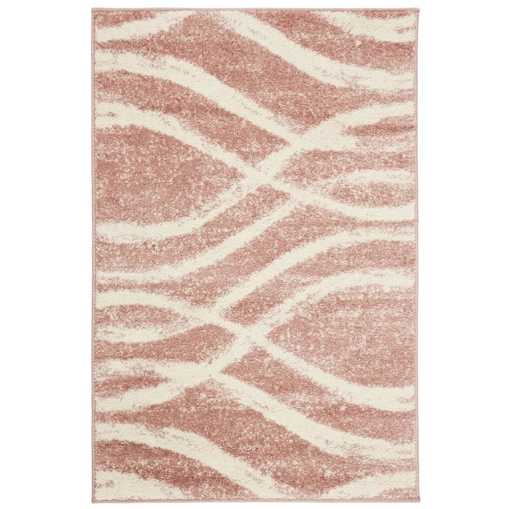 Cream and rose area rug with power loomed polypropylene pile in accent shape