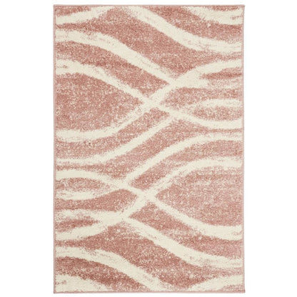 Cream and rose area rug with power loomed polypropylene pile in accent shape
