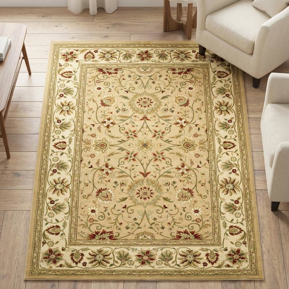 Beige Ivory Area Rug with Power Loomed Polypropylene Pile and Jute Backing