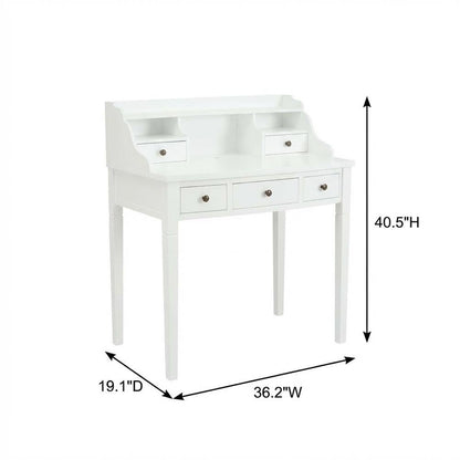White Wooden 5-Drawer Office Desk With Shelves And Ample Storage