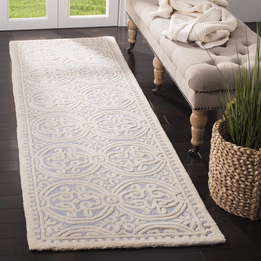 CAMBRIDGE, LIGHT BLUE / IVORY, 2'-6" X 12', Area Rug, CAM123A-212