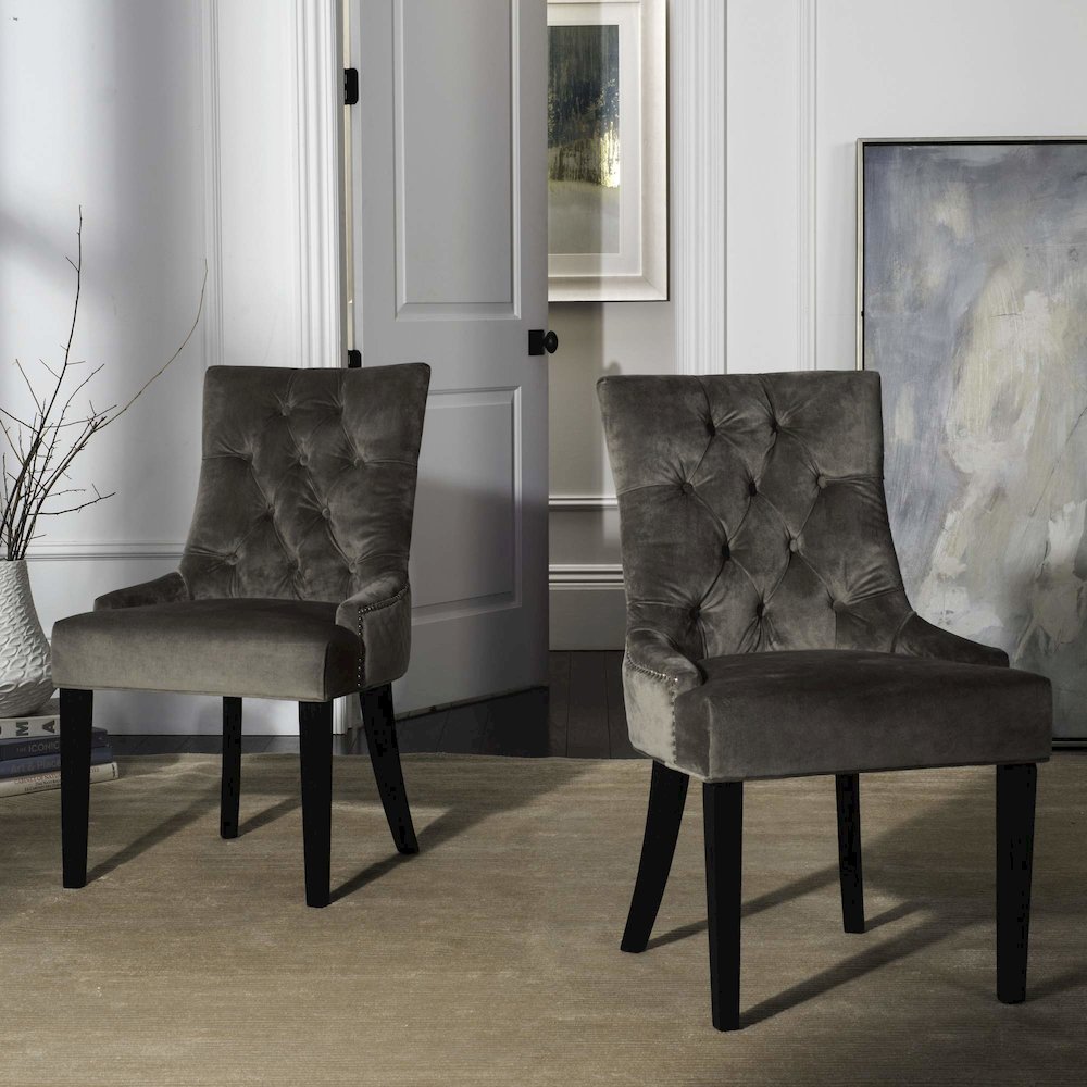 ABBY 19''H TUFTED SIDE CHAIRS (SET OF 2) - BRASS NAIL HEADS