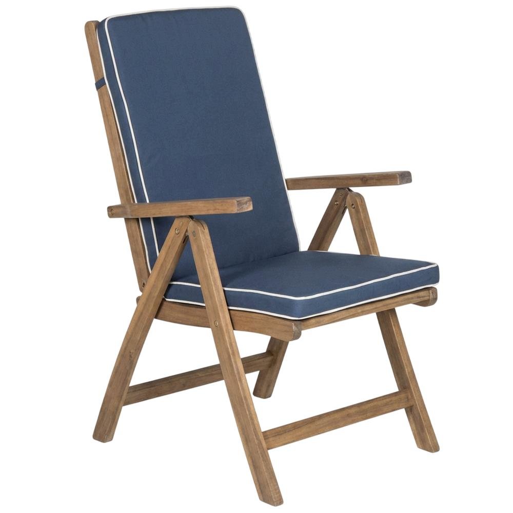 Outdoor Lounge Chair In Finished Acacia, Foam-Filled Seat, Galvanized Steel