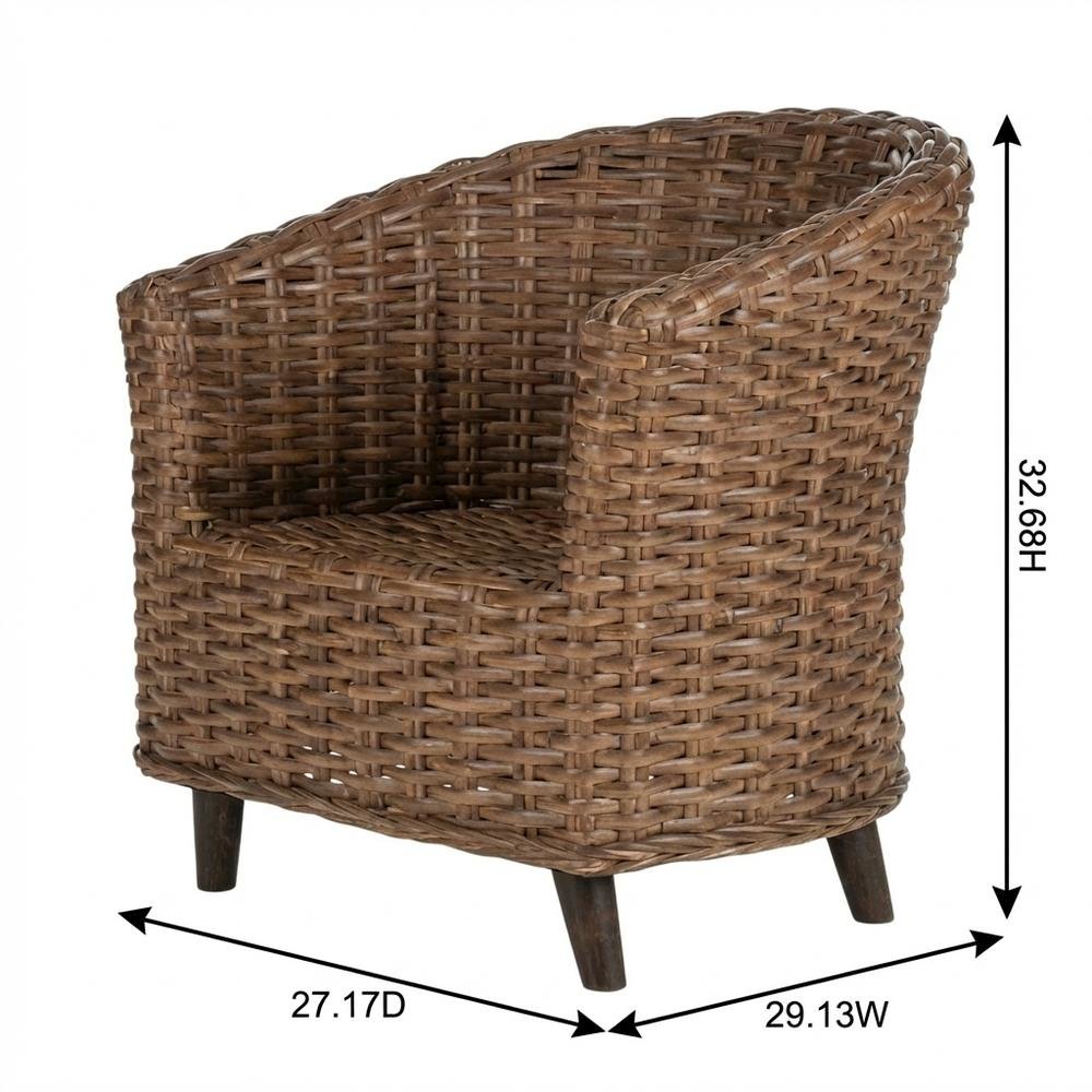 Outdoor Rattan Barrel Chair With White Polyester Cotton Fabric And Foam Cushion