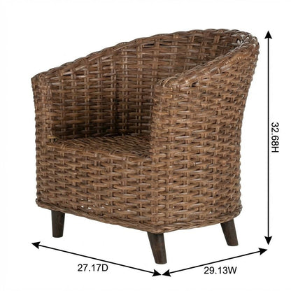 Outdoor Rattan Barrel Chair With White Polyester Cotton Fabric And Foam Cushion