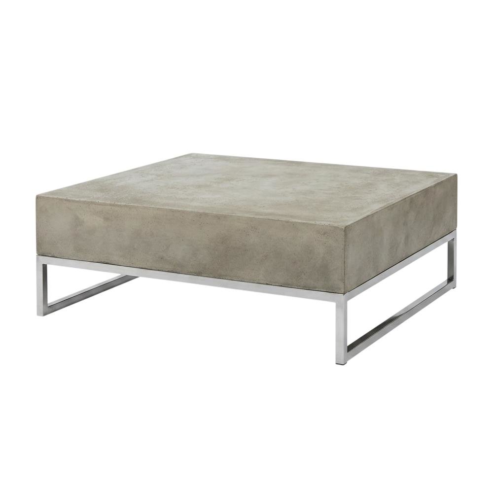Modern outdoor concrete coffee table with acrylic finish and stainless hardware