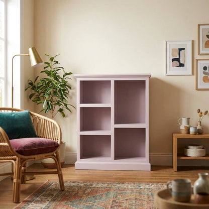 Gray Low Bookcase, Solid Wood Open Shelf Display Unit