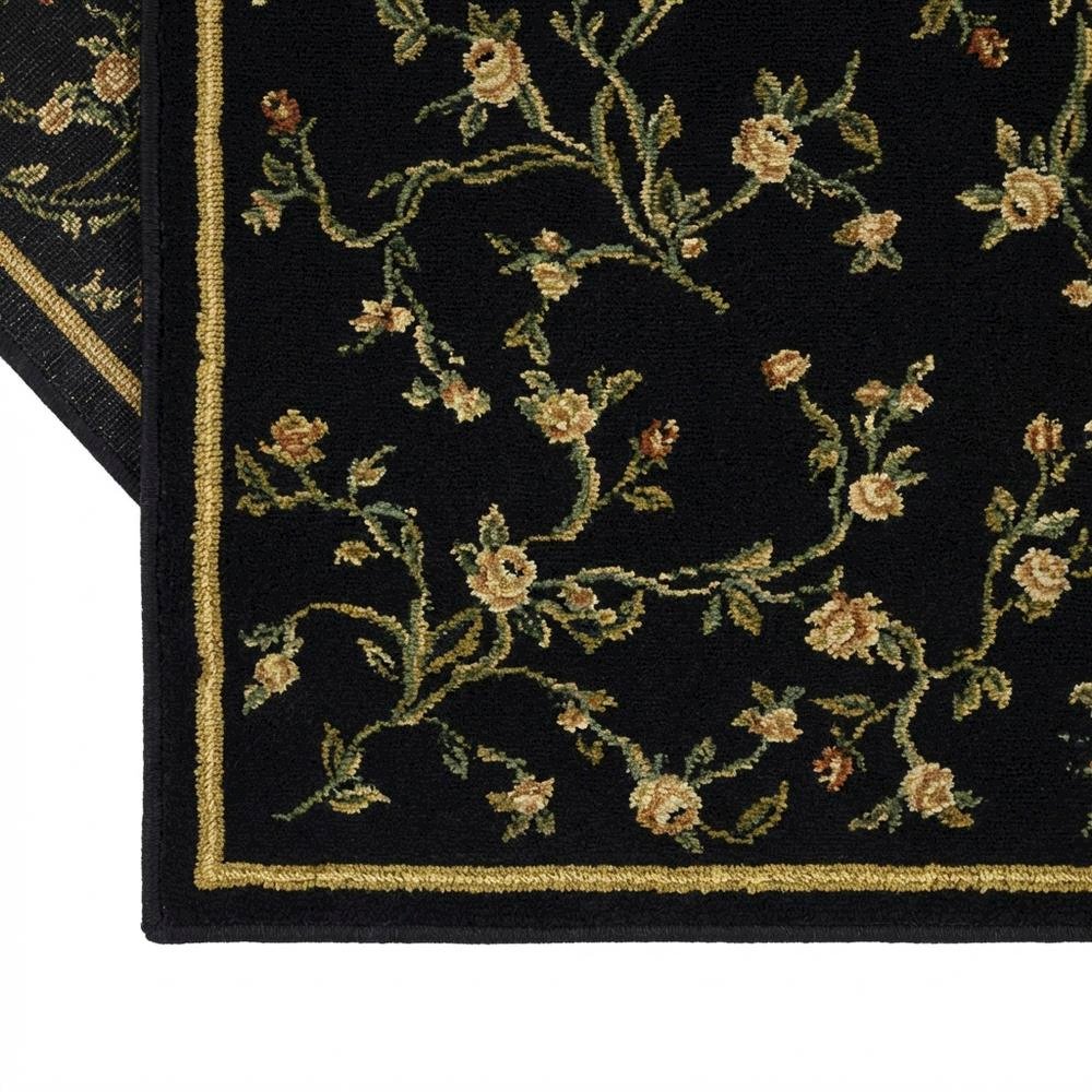 Black and Green Area Rug with Power Loomed Polypropylene Pile and Jute Backing