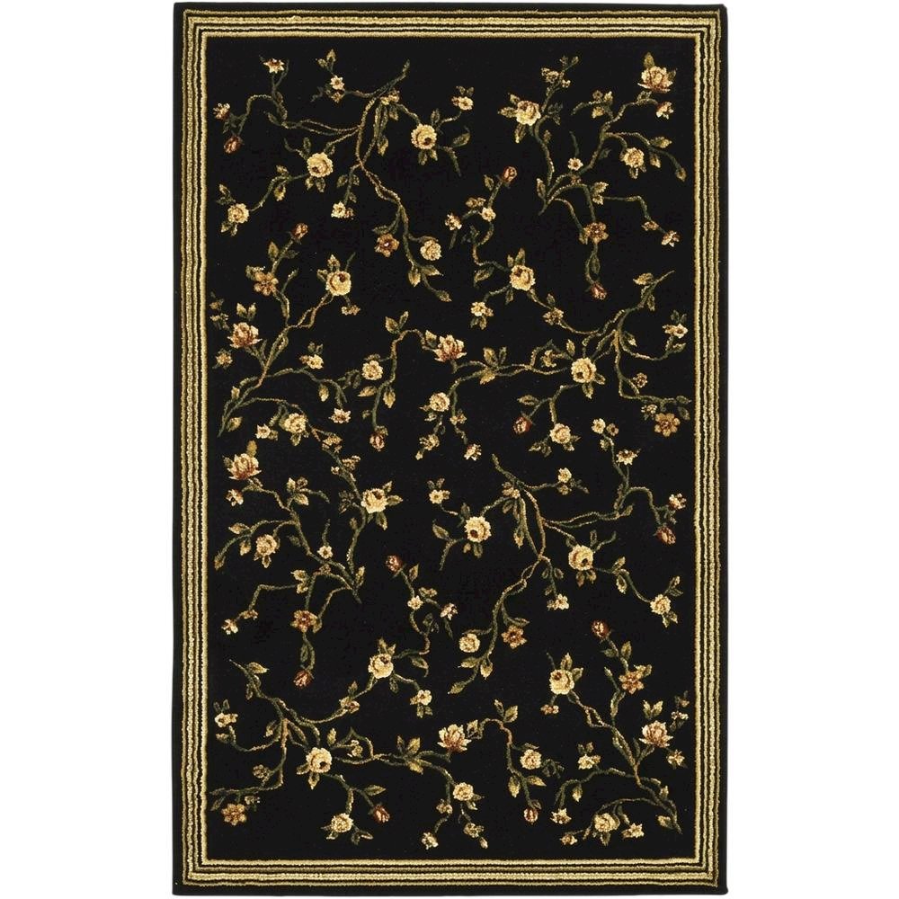 Black and Green Area Rug with Power Loomed Construction and Jute Backing