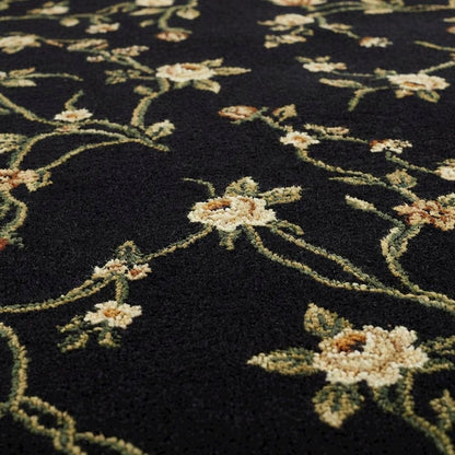 Black and Green Area Rug with Power Loomed Construction and Jute Backing