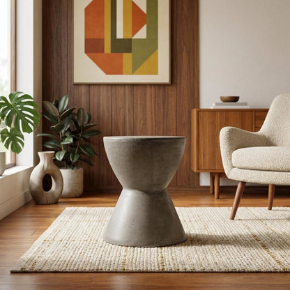 Contemporary Concrete Round Accent Table for Indoor/Outdoor Use