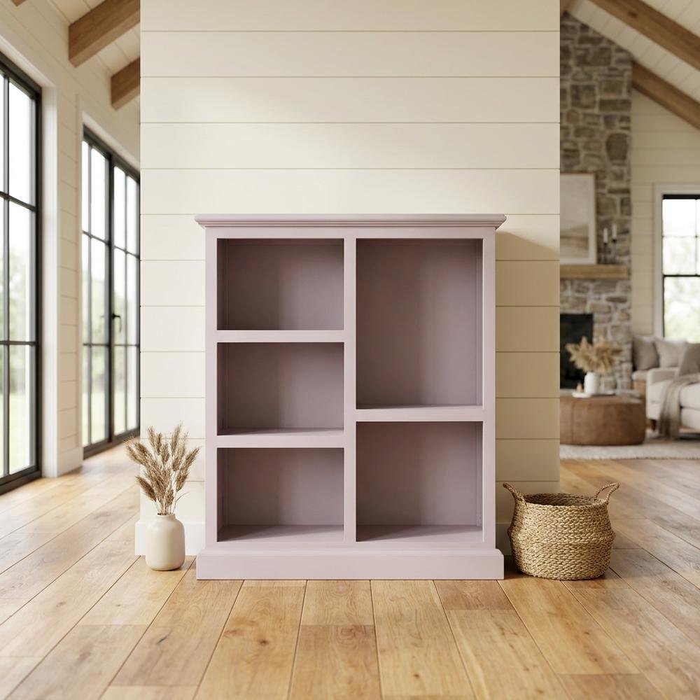 Gray Low Bookcase, Solid Wood Open Shelf Display Unit