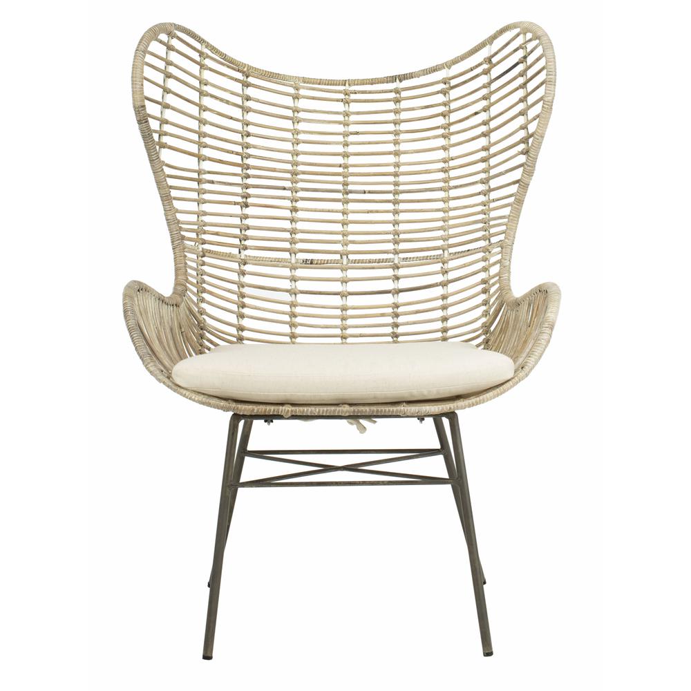 Malia Rattan Wingback Armchair, White Wash