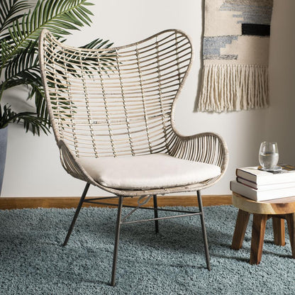 Malia Rattan Wingback Armchair, White Wash