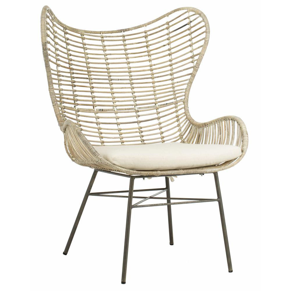 Malia Rattan Wingback Armchair, White Wash