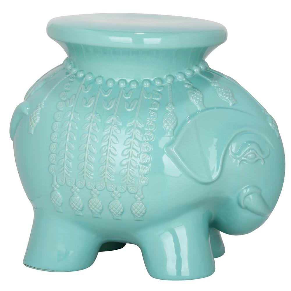 ROBIN'S EGG BLUE CERAMIC ELEPHANT STOOL