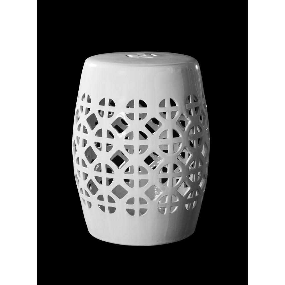 WHITE CIRCLE LATTICE GARDEN STOOL