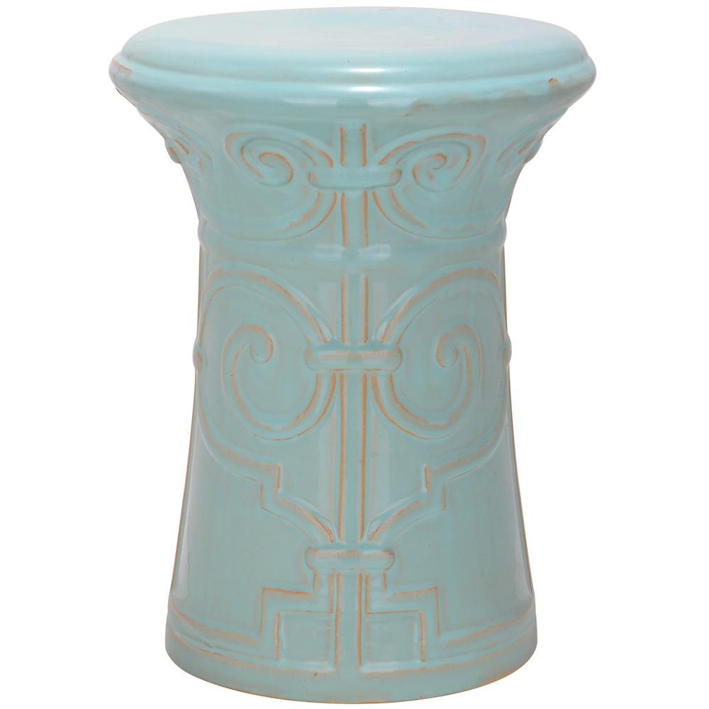 LIGHT AQUA IMPERIAL SCROLL GARDEN STOOL