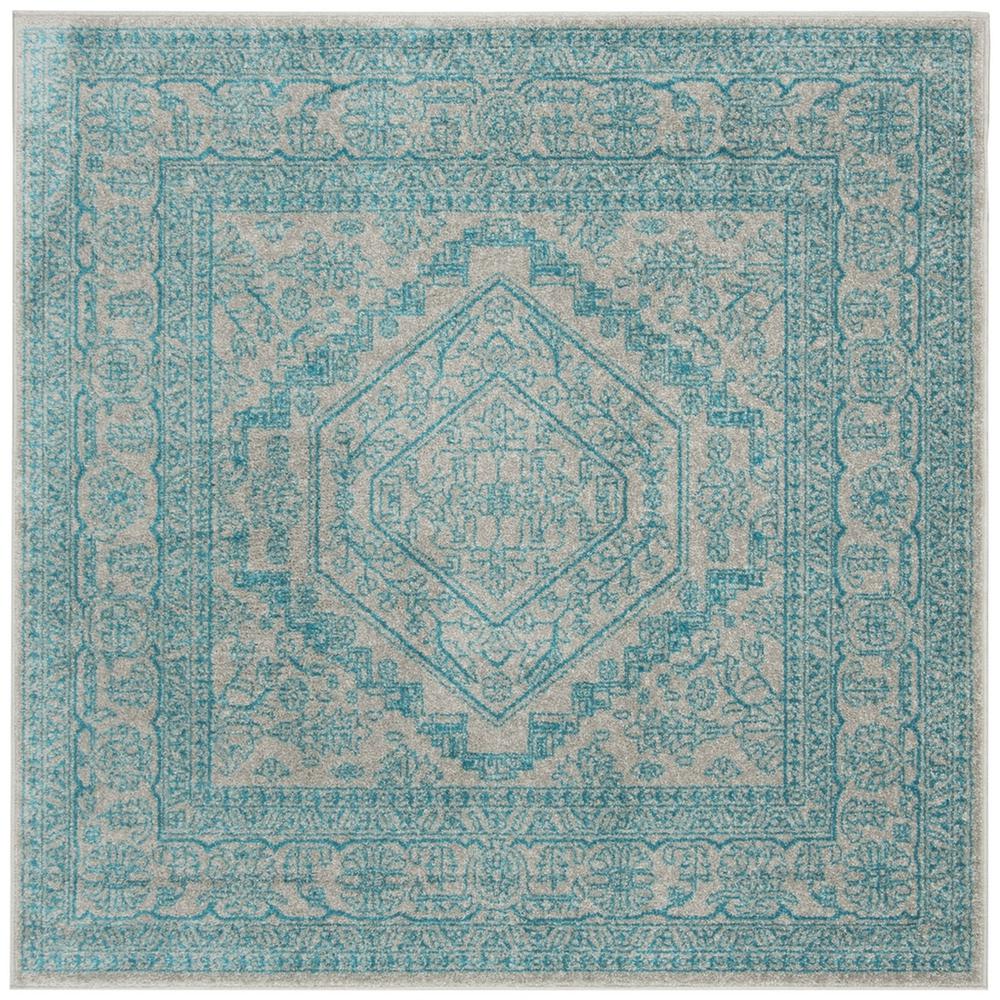 Adirondack, LIGHT GREY / TEAL, 6' X 6' Square, Area Rug
