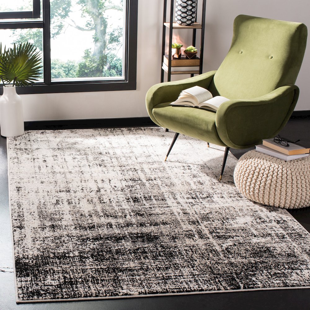 Adirondack Distressed Abstract Rug - Silver / Black - 3'-0" x 5'-0"