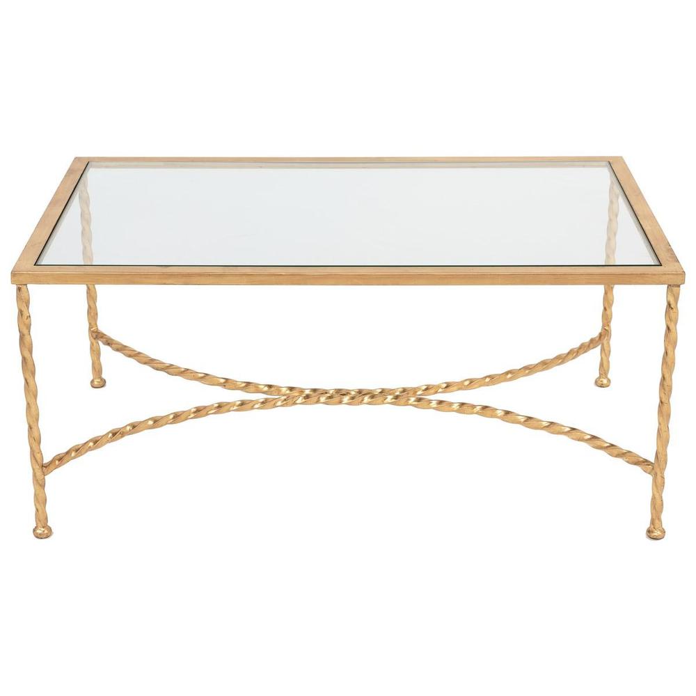 American Homes Collection Matilda Gold Leaf Glass Couture Coffee Table