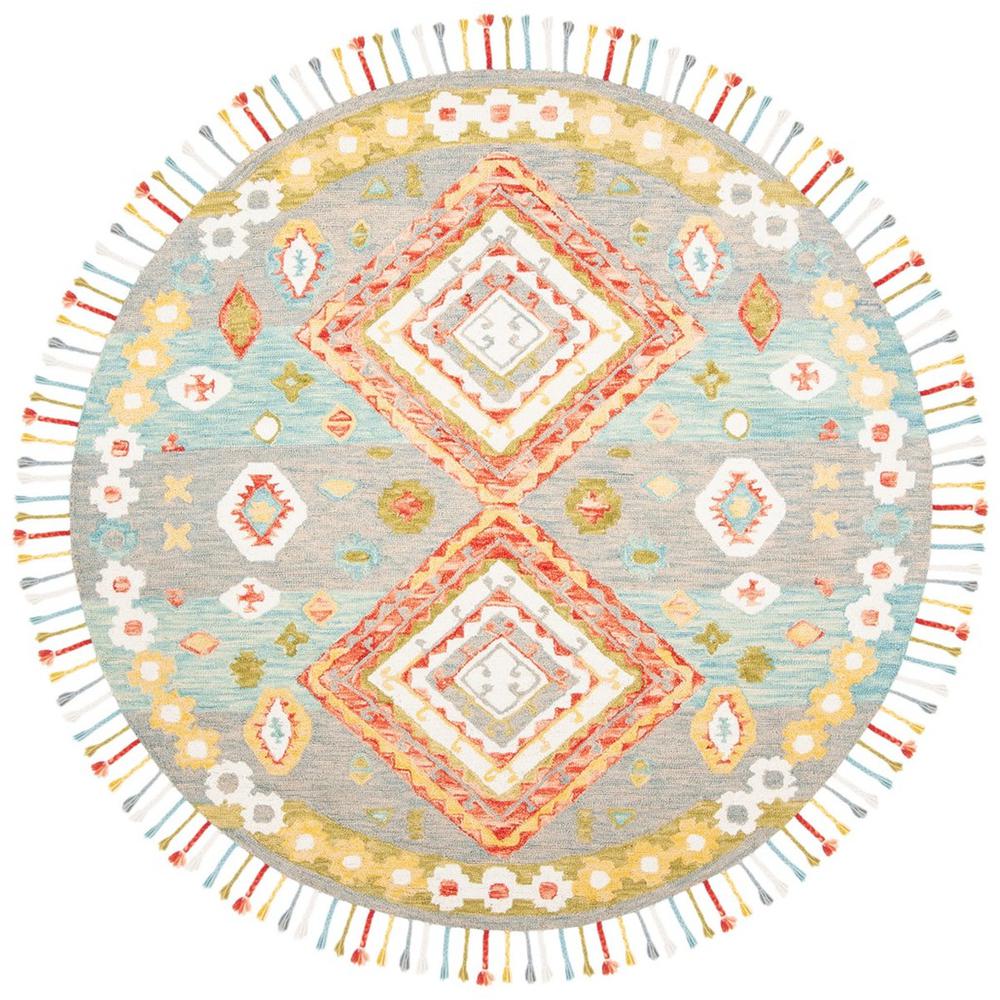 ASPEN, GREY / RED, 7' X 7' Round, Area Rug