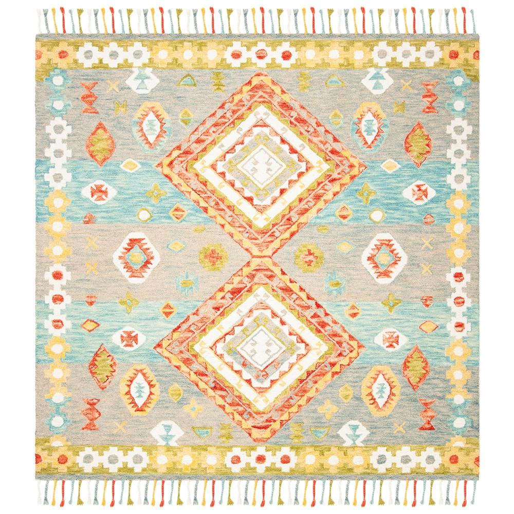 ASPEN, GREY / RED, 7' X 7' Square, Area Rug