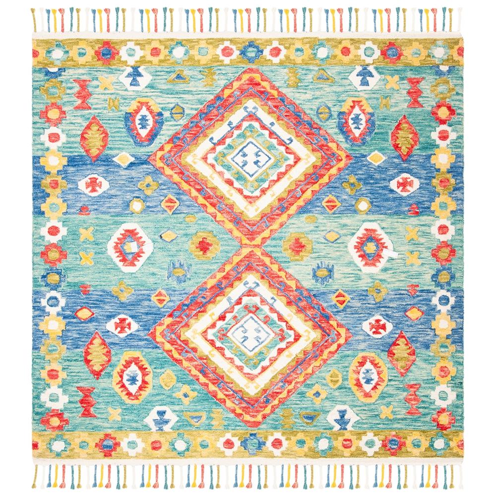 ASPEN, GREEN / RED, 7' X 7' Square, Area Rug
