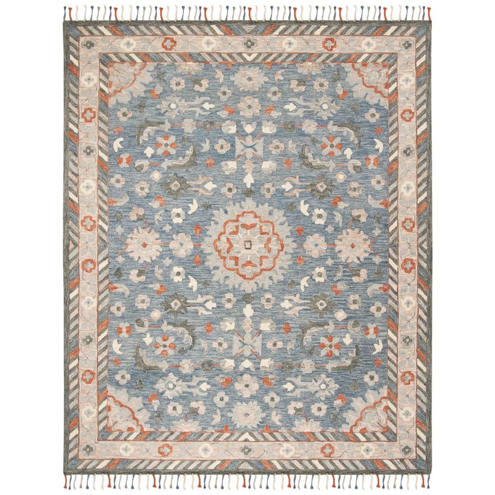 ASPEN, BLUE / RUST, 10' X 14', Area Rug