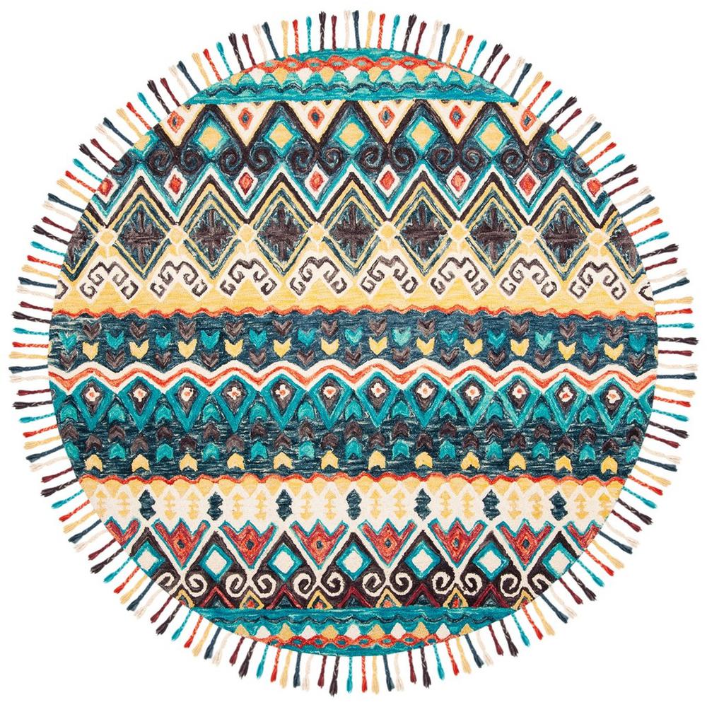 ASPEN, BLUE / RED, 7' X 7' Round, Area Rug, APN137A-7R