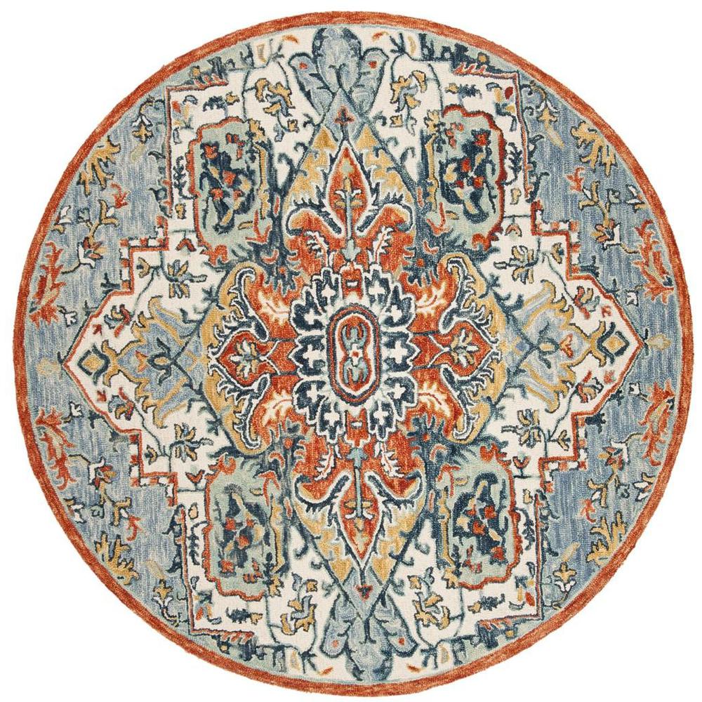 ASPEN, BLUE / RUST, 7' X 7' Round, Area Rug, APN312A-7R